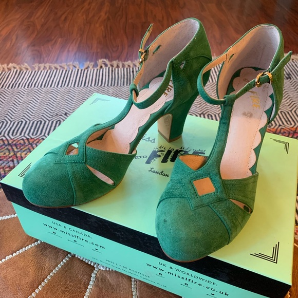Miss L Fire Green suede heels - Picture 3 of 5